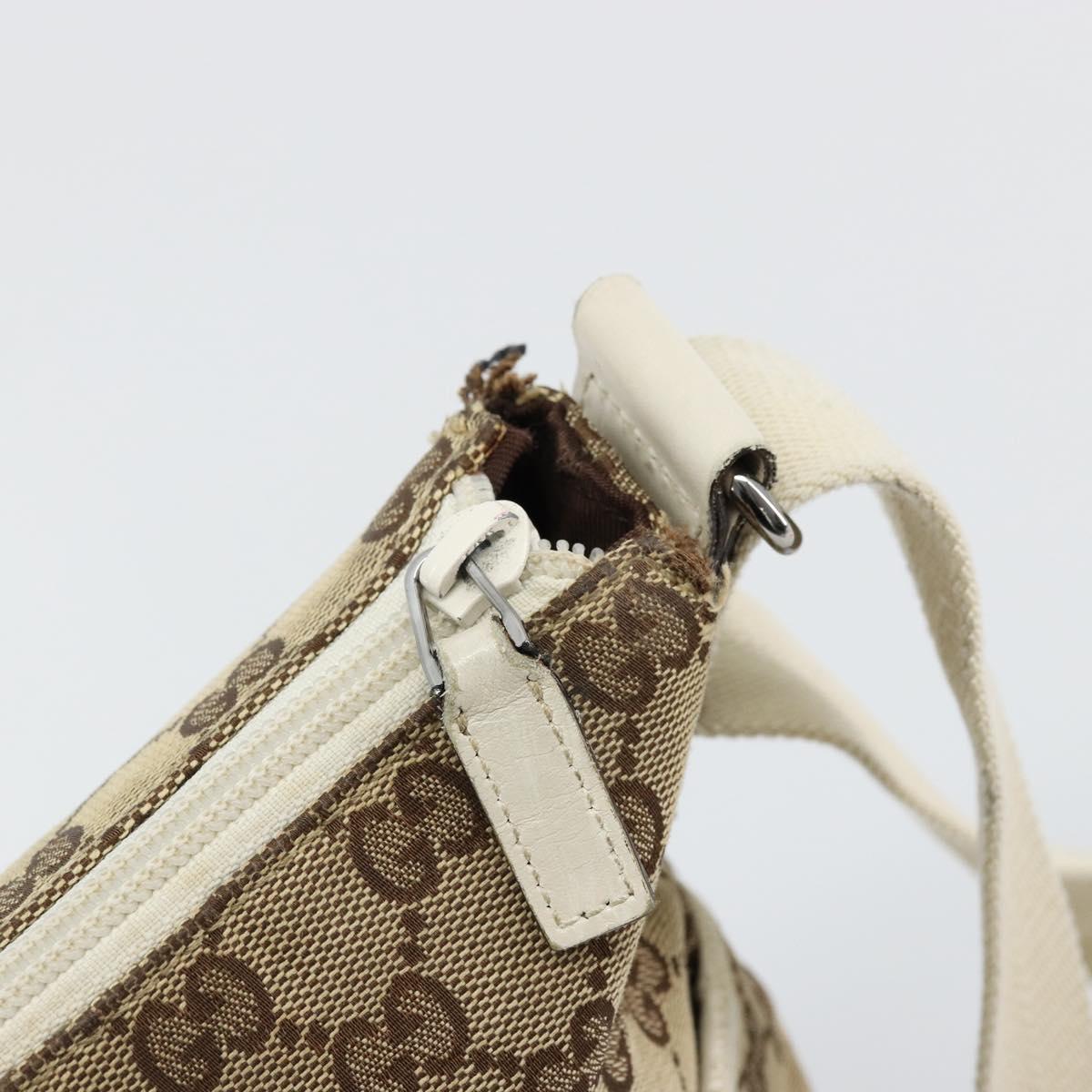 GUCCI GG Canvas Shoulder Bag Beige Silver 145857 Auth BA12521