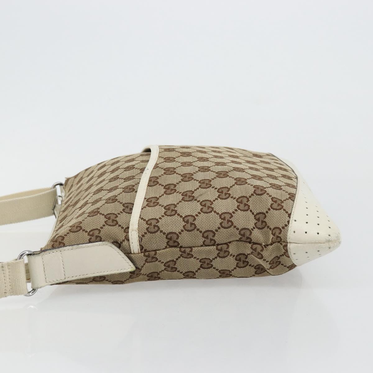 GUCCI GG Canvas Shoulder Bag Beige Silver 145857 Auth BA12521