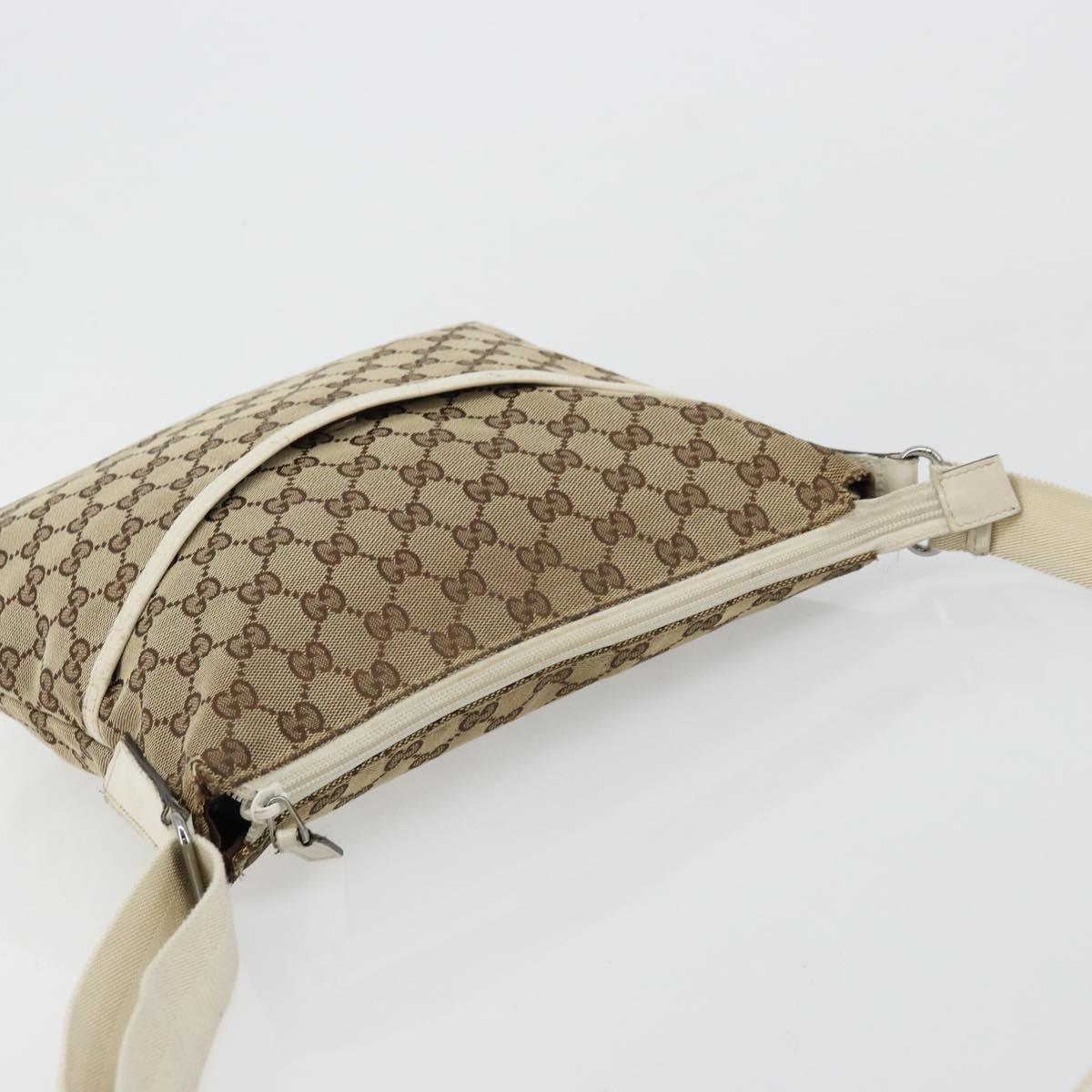 GUCCI GG Canvas Shoulder Bag Beige Silver 145857 Auth BA12521