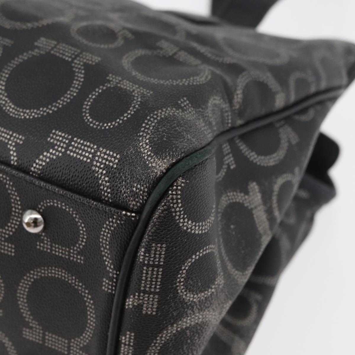 Salvatore Ferragamo Gancini Hand Bag PVC Leather Black Silver Auth BA12524