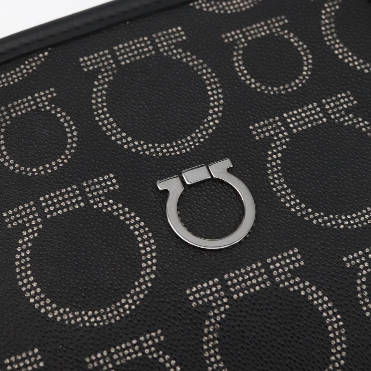 Salvatore Ferragamo Gancini Hand Bag PVC Leather Black Silver Auth BA12524
