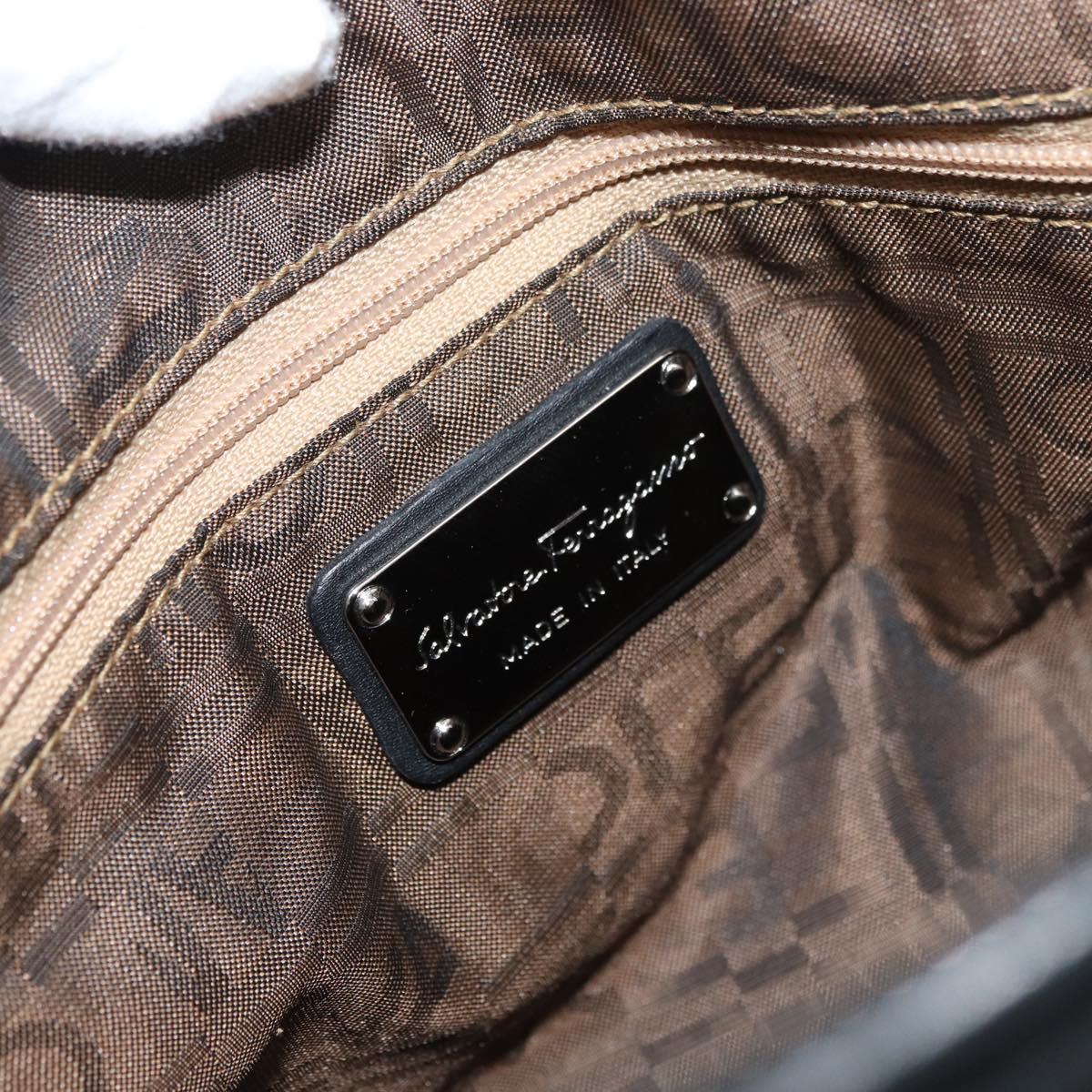 Salvatore Ferragamo Gancini Hand Bag PVC Leather Black Silver Auth BA12524