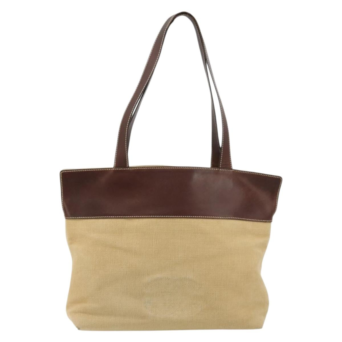CHANEL Tote Bag Canvas Beige Gold CC Auth BA12533