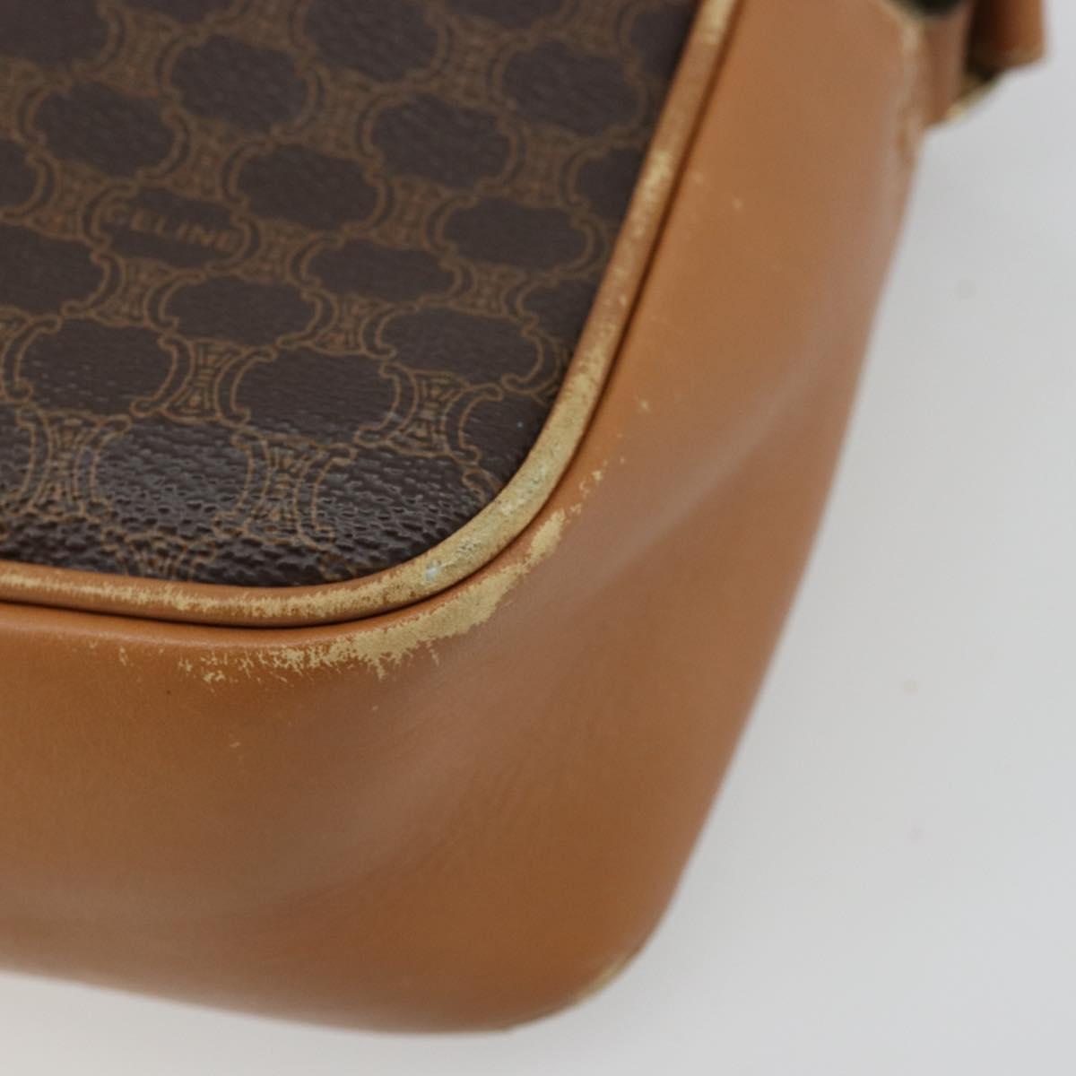CELINE Macadam Canvas Shoulder Bag PVC Leather Brown Gold Auth BA12535