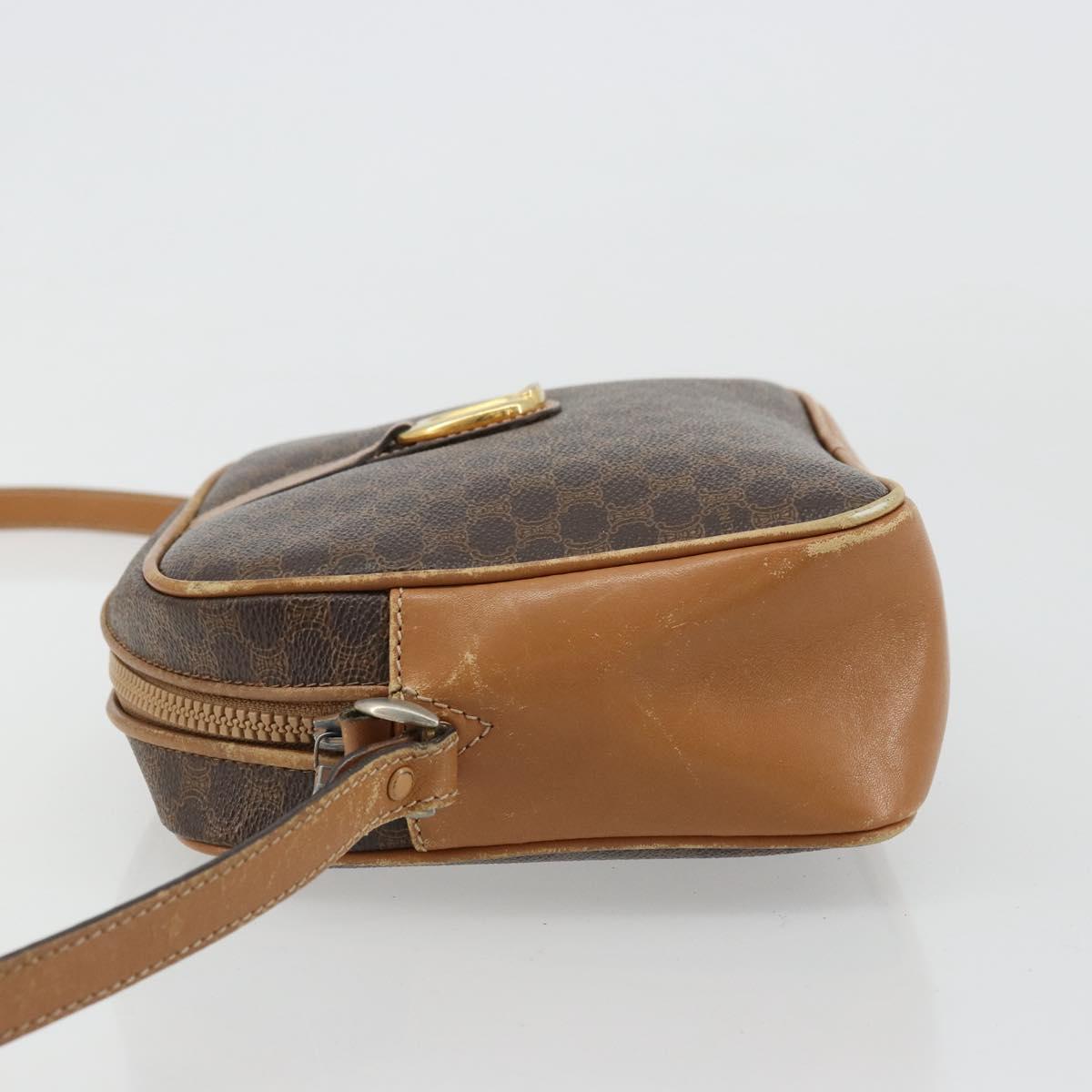 CELINE Macadam Canvas Shoulder Bag PVC Leather Brown Gold Auth BA12535