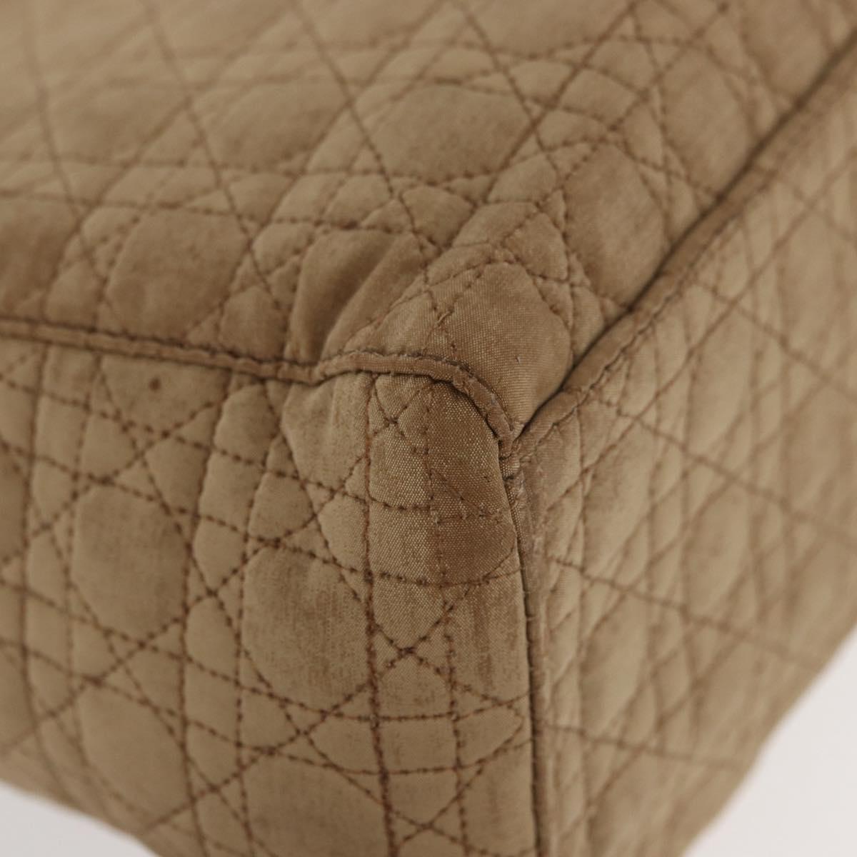 Christian Dior Lady Dior Canage Hand Bag Nylon Beige Gold Auth BA12538