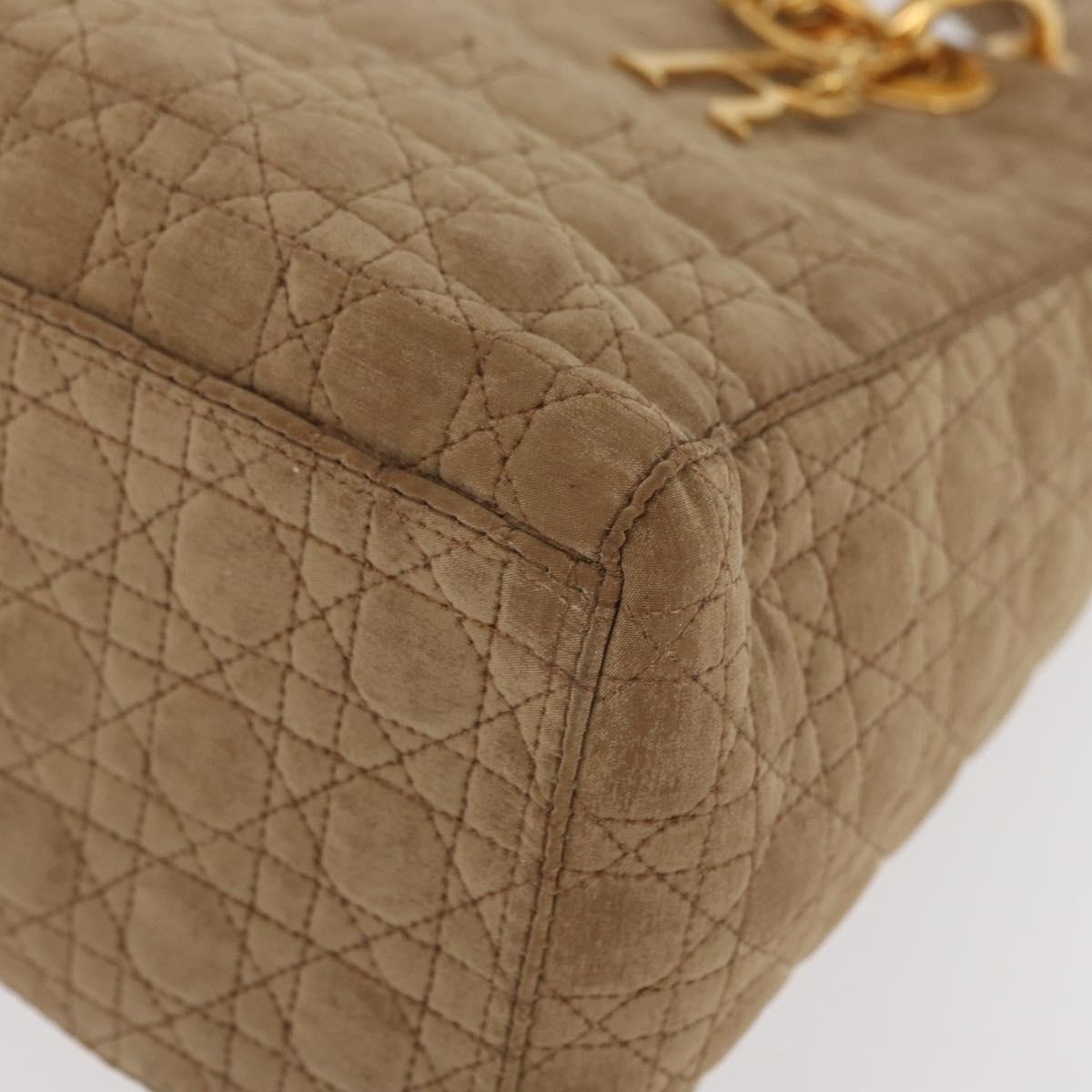 Christian Dior Lady Dior Canage Hand Bag Nylon Beige Gold Auth BA12538