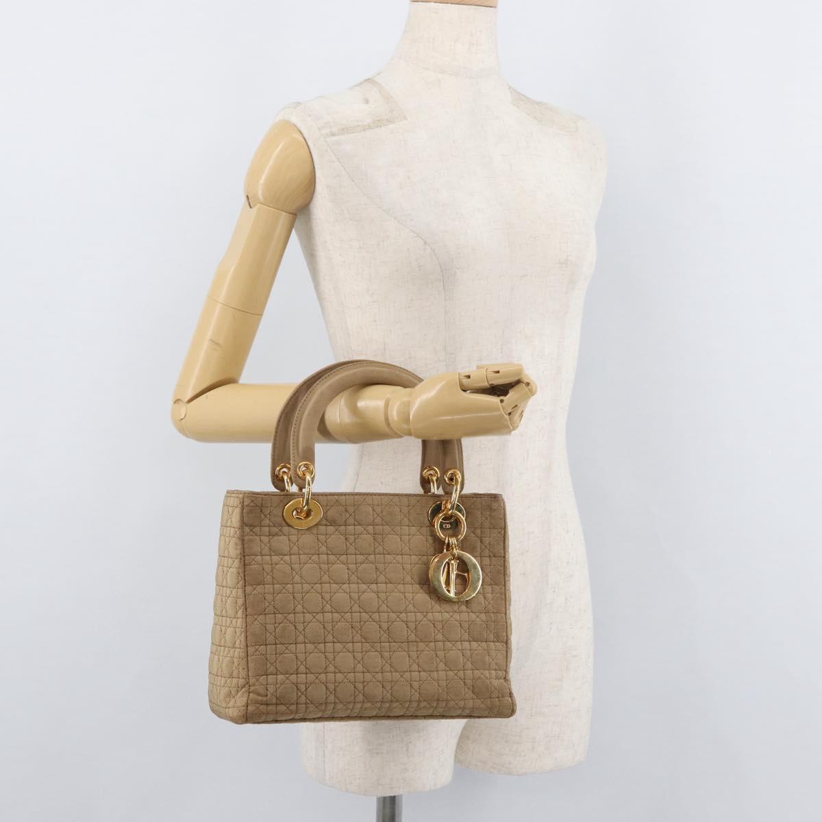 Christian Dior Lady Dior Canage Hand Bag Nylon Beige Gold Auth BA12538