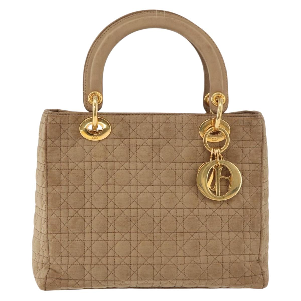Christian Dior Lady Dior Canage Hand Bag Nylon Beige Gold Auth BA12538