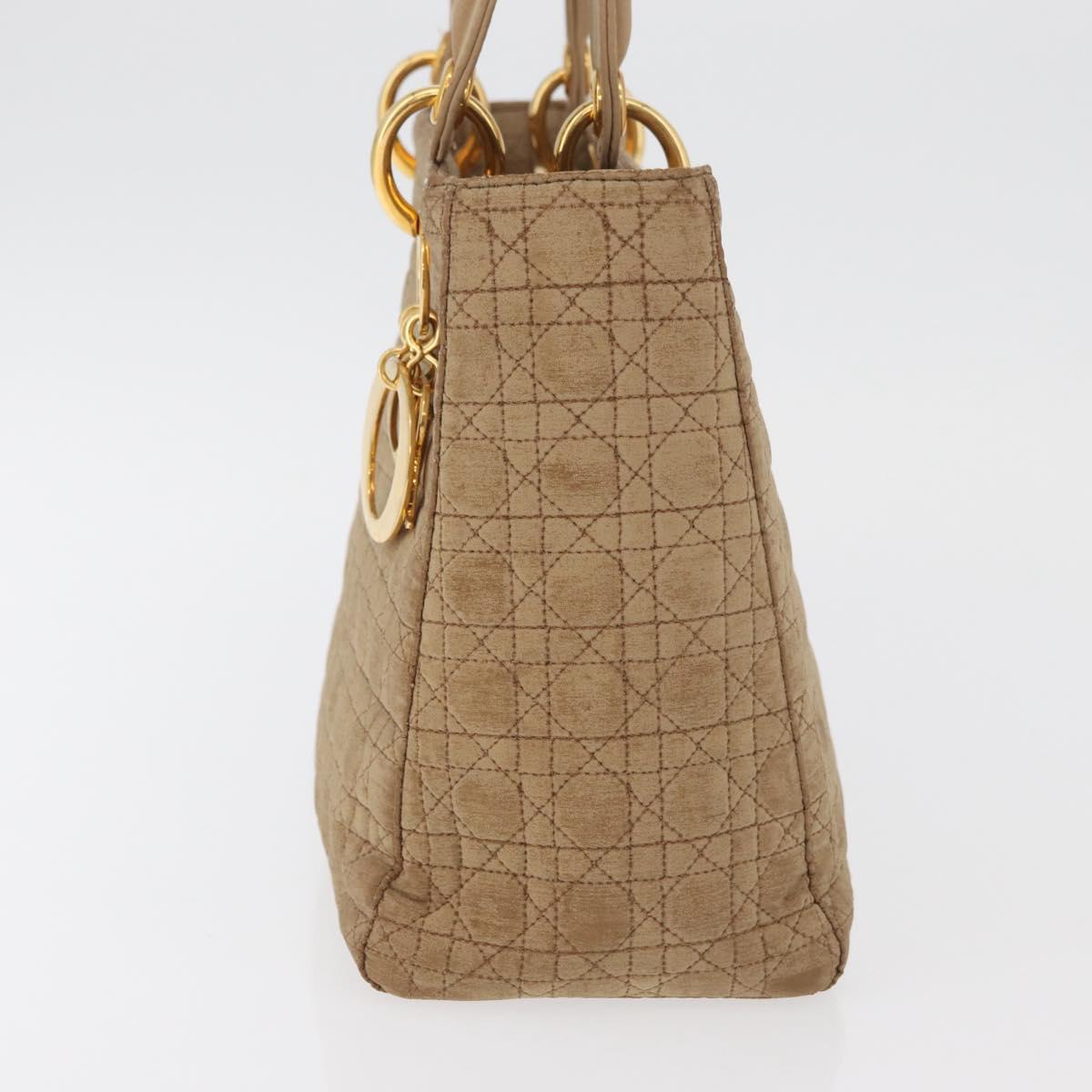 Christian Dior Lady Dior Canage Hand Bag Nylon Beige Gold Auth BA12538