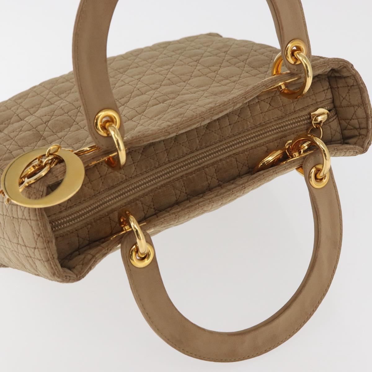 Christian Dior Lady Dior Canage Hand Bag Nylon Beige Gold Auth BA12538