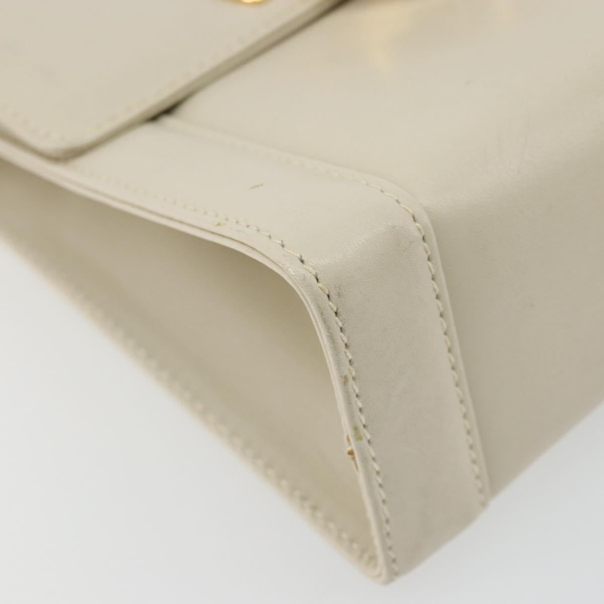 Salvatore Ferragamo Gancini Shoulder Bag Leather White Gold Auth BA12539