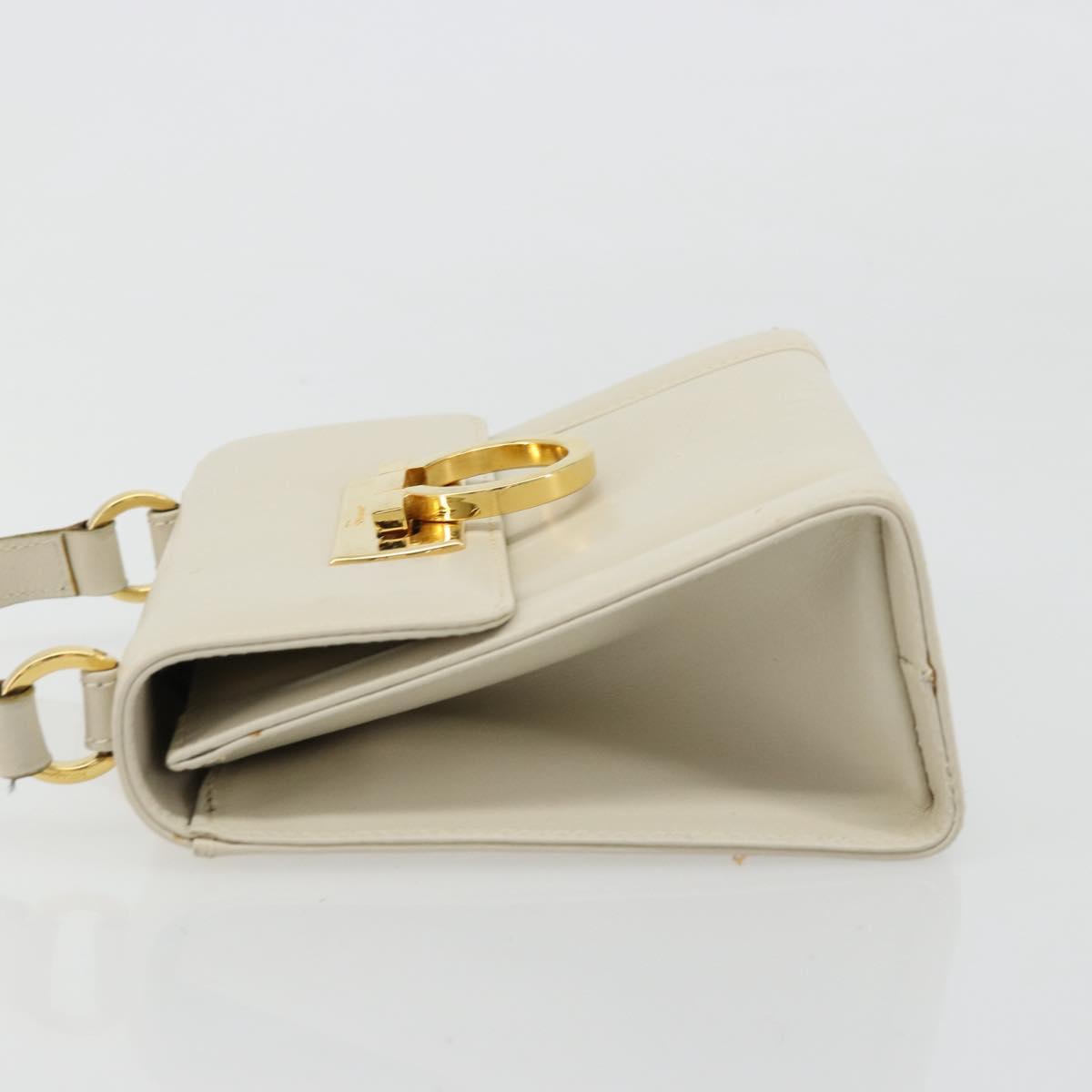 Salvatore Ferragamo Gancini Shoulder Bag Leather White Gold Auth BA12539