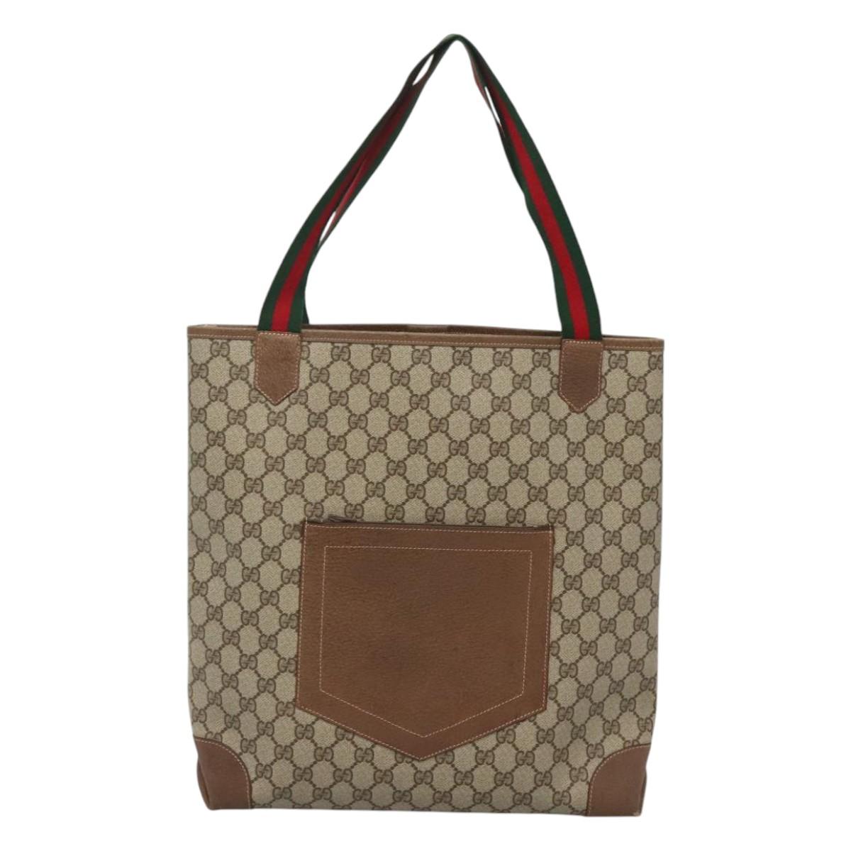 GUCCI GG Supreme Web Sherry Line Tote Bag PVC Beige 002 904 0222 Auth BA1254