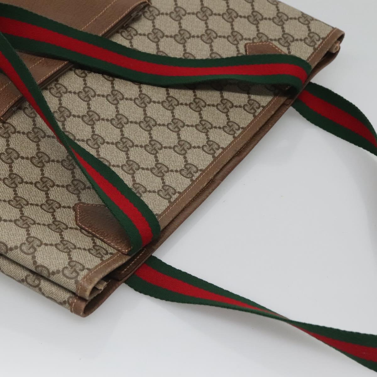 GUCCI GG Supreme Web Sherry Line Tote Bag PVC Beige 002 904 0222 Auth BA1254