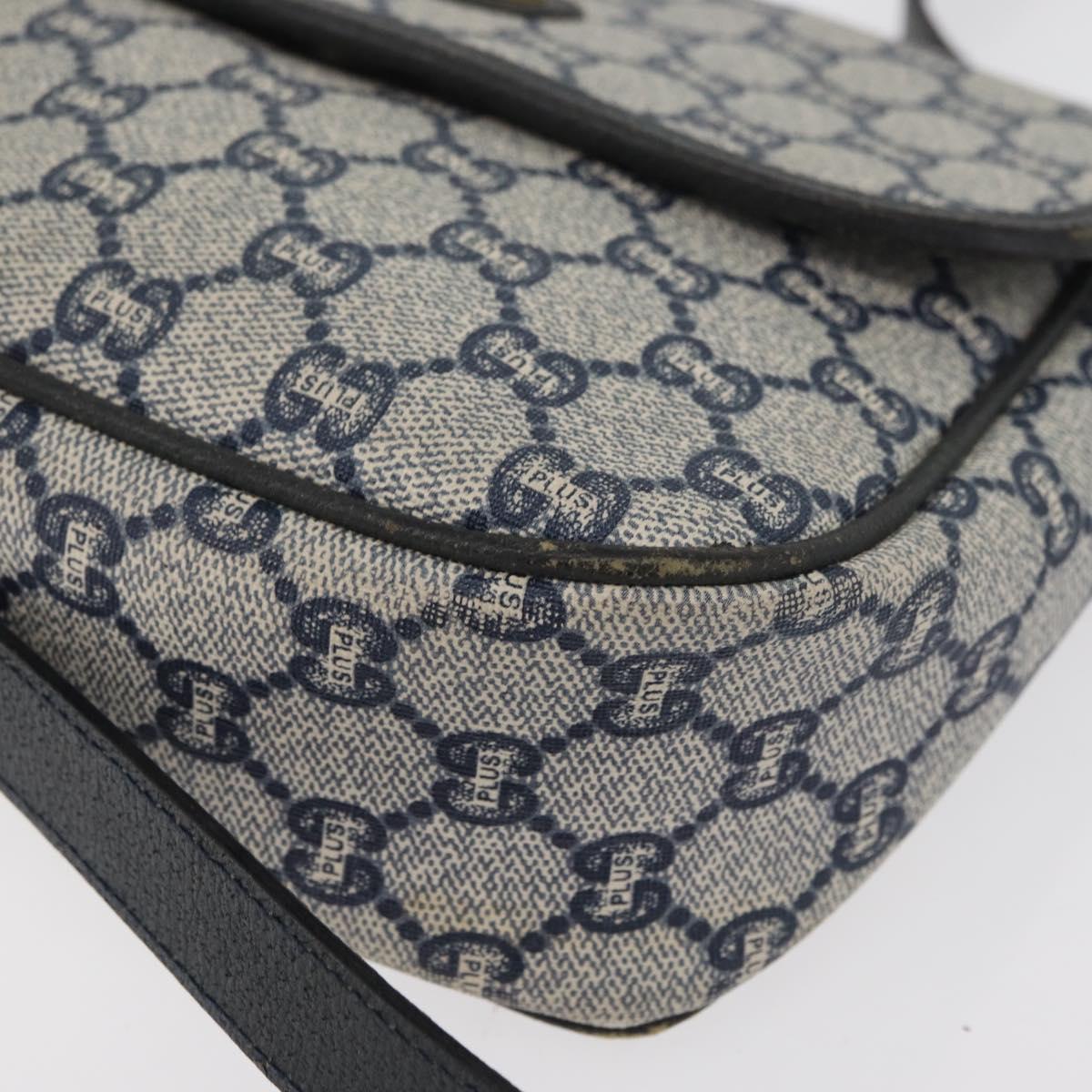 GUCCI GG Plus Supreme Shoulder Bag PVC Navy Gold Auth BA12541