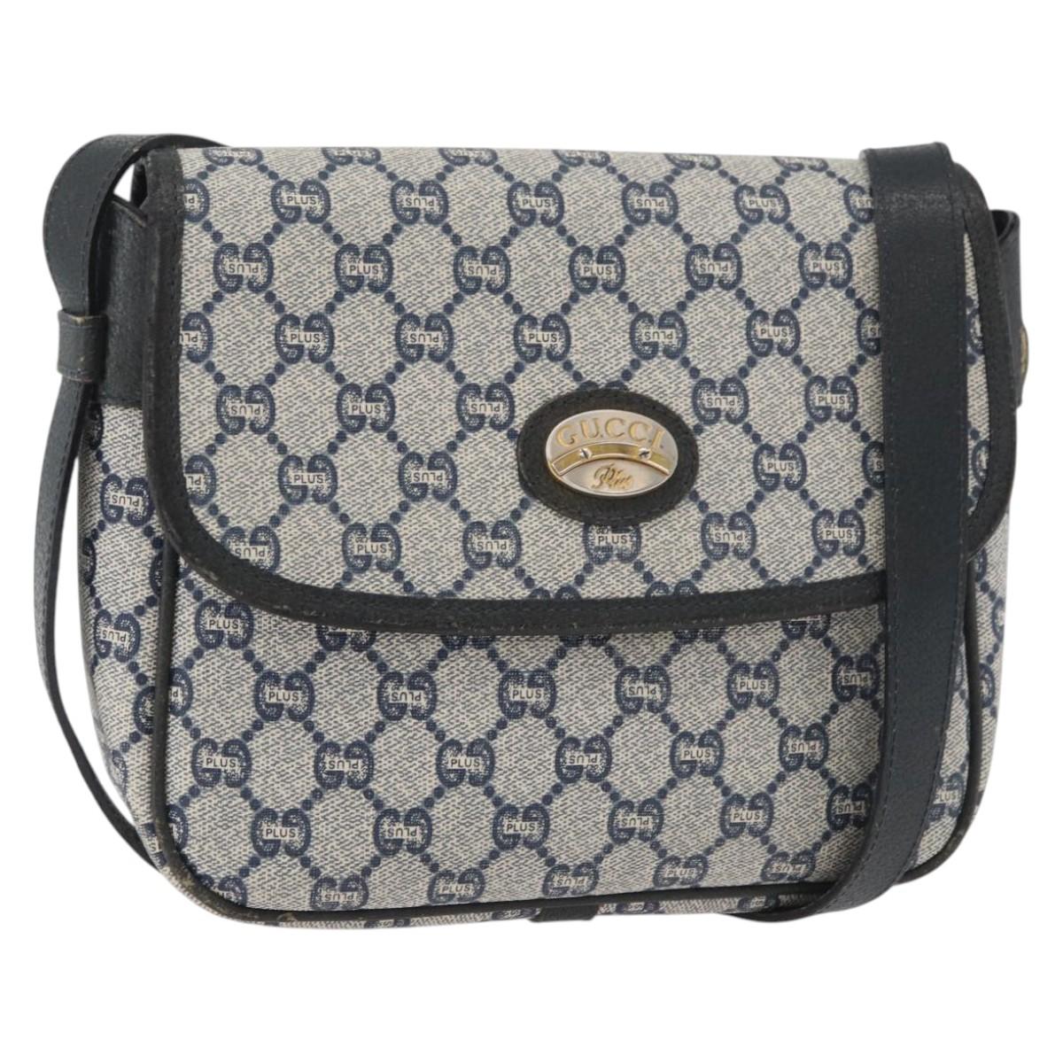 GUCCI GG Plus Supreme Shoulder Bag PVC Navy Gold Auth BA12541