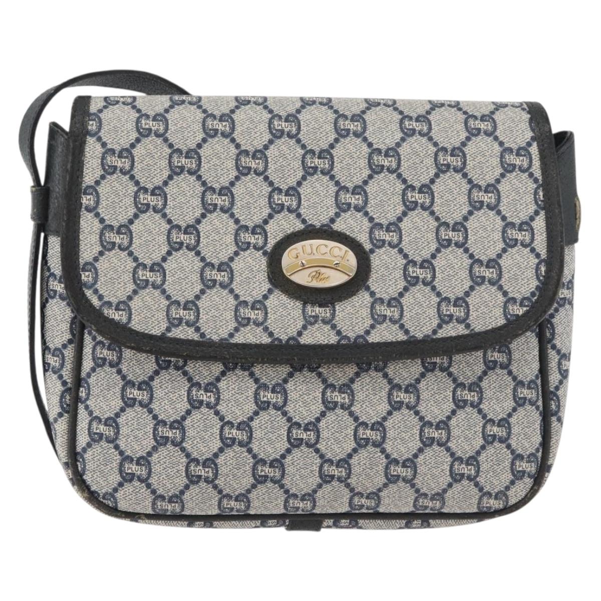 GUCCI GG Plus Supreme Shoulder Bag PVC Navy Gold Auth BA12541