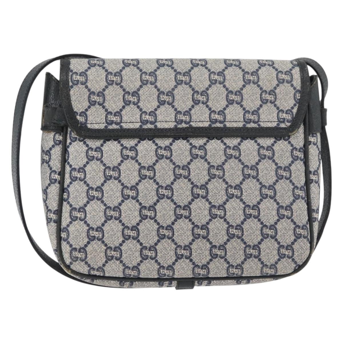 GUCCI GG Plus Supreme Shoulder Bag PVC Navy Gold Auth BA12541