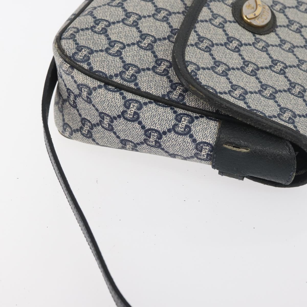 GUCCI GG Plus Supreme Shoulder Bag PVC Navy Gold Auth BA12541
