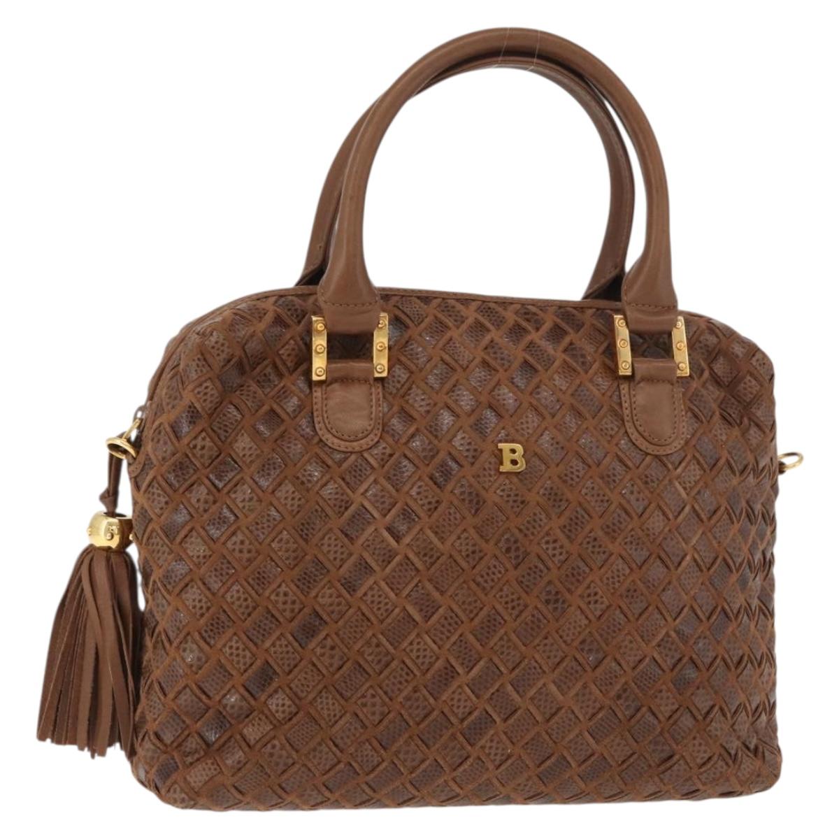 BALLY Hand Bag Leather Brown Gold Auth BA12542