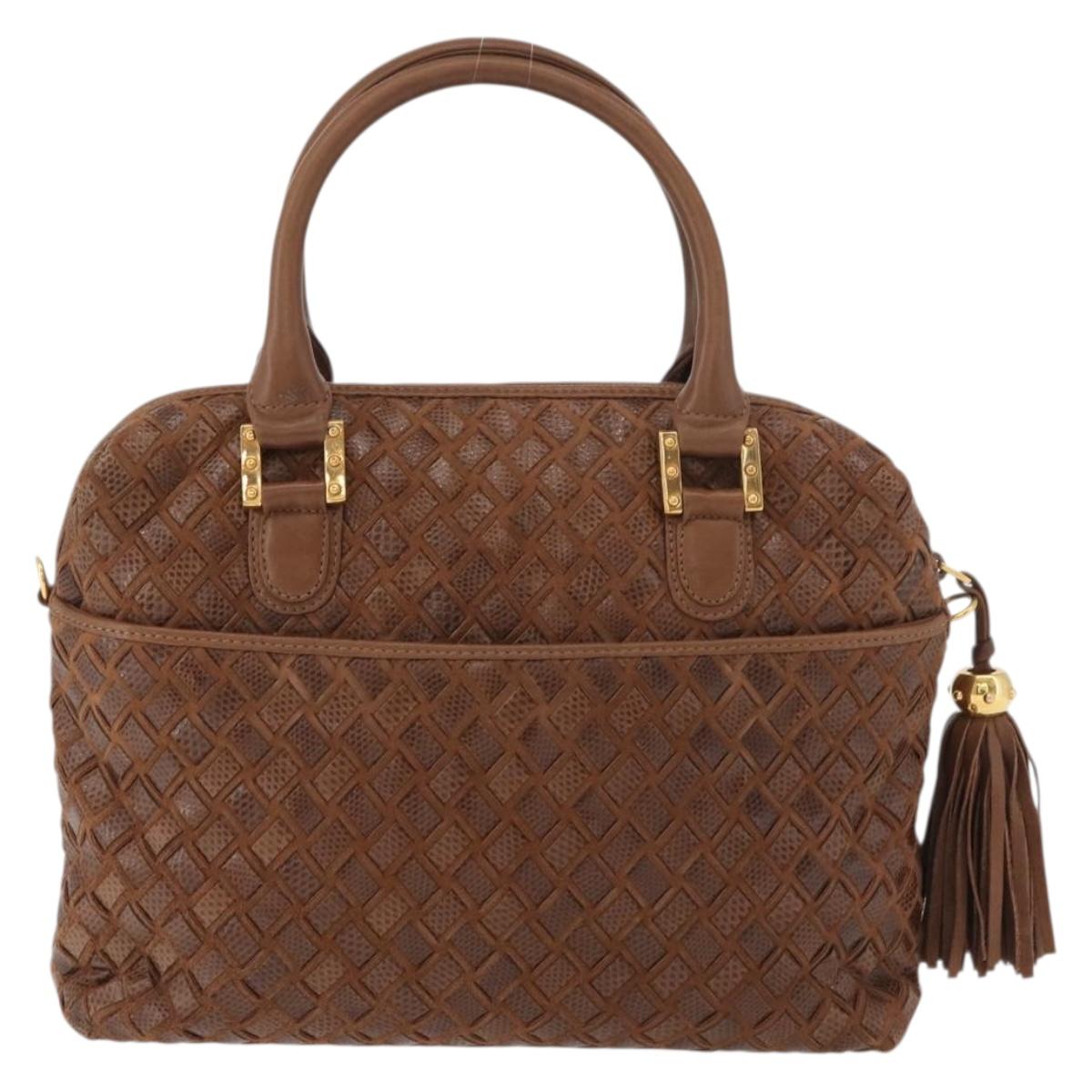 BALLY Hand Bag Leather Brown Gold Auth BA12542