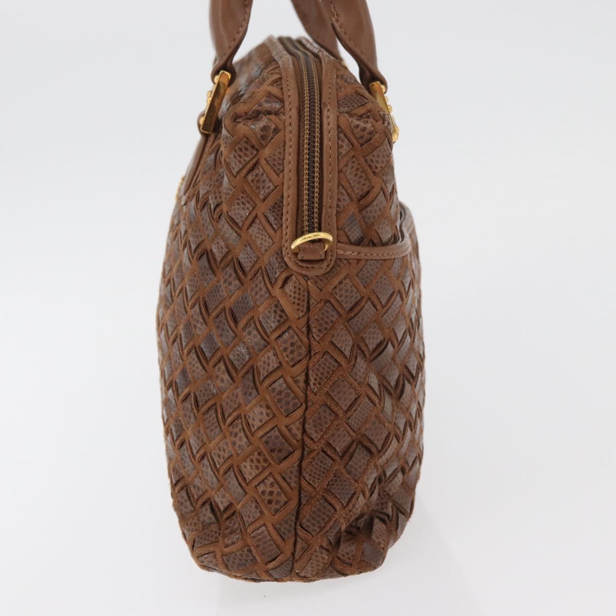BALLY Hand Bag Leather Brown Gold Auth BA12542