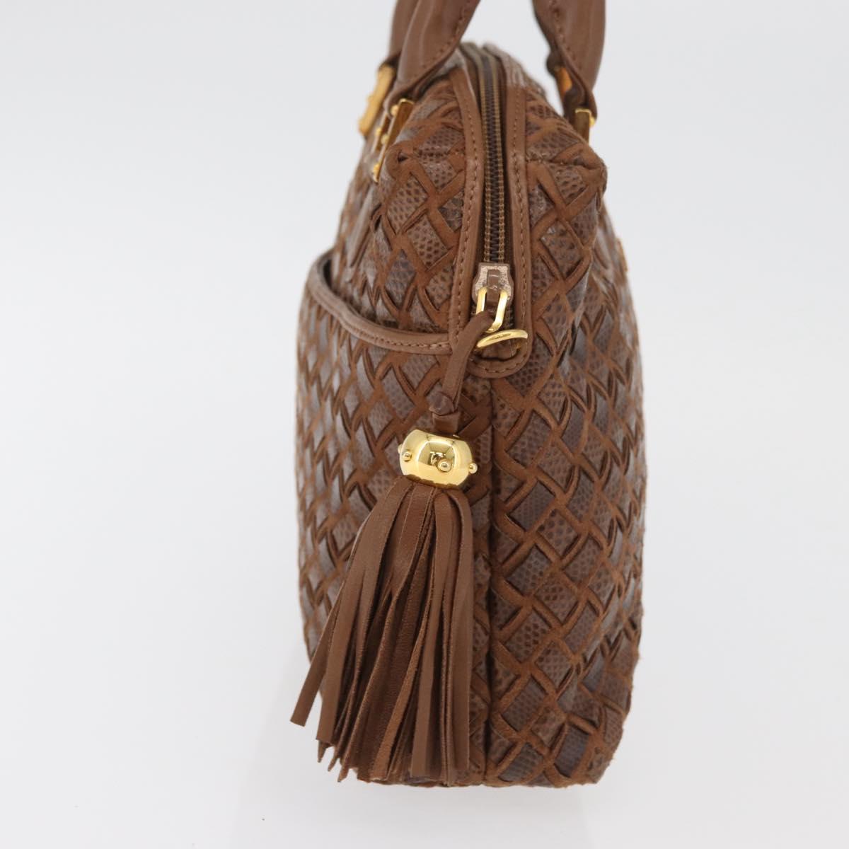 BALLY Hand Bag Leather Brown Gold Auth BA12542