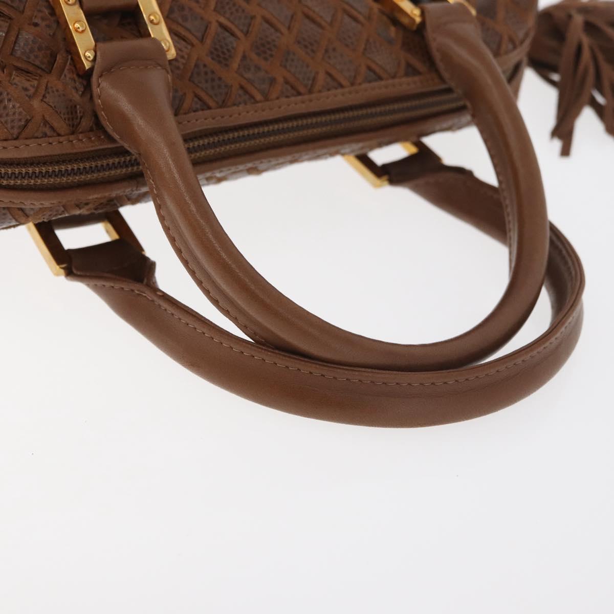 BALLY Hand Bag Leather Brown Gold Auth BA12542