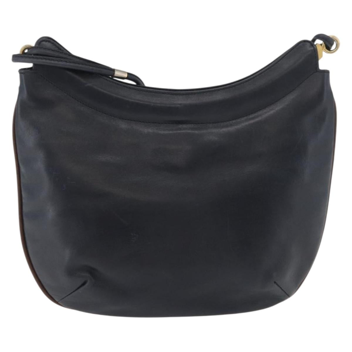 BALLY Shoulder Bag Leather Navy Gold Auth BA12544