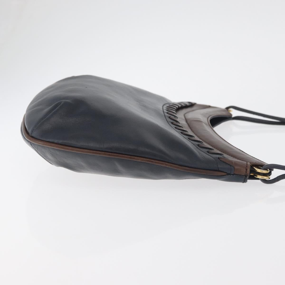 BALLY Shoulder Bag Leather Navy Gold Auth BA12544