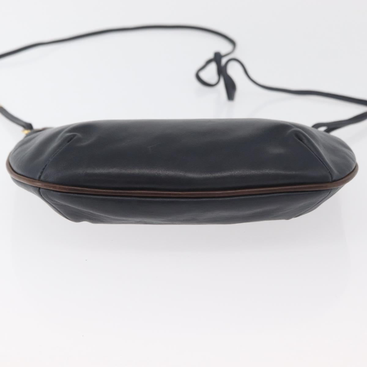 BALLY Shoulder Bag Leather Navy Gold Auth BA12544