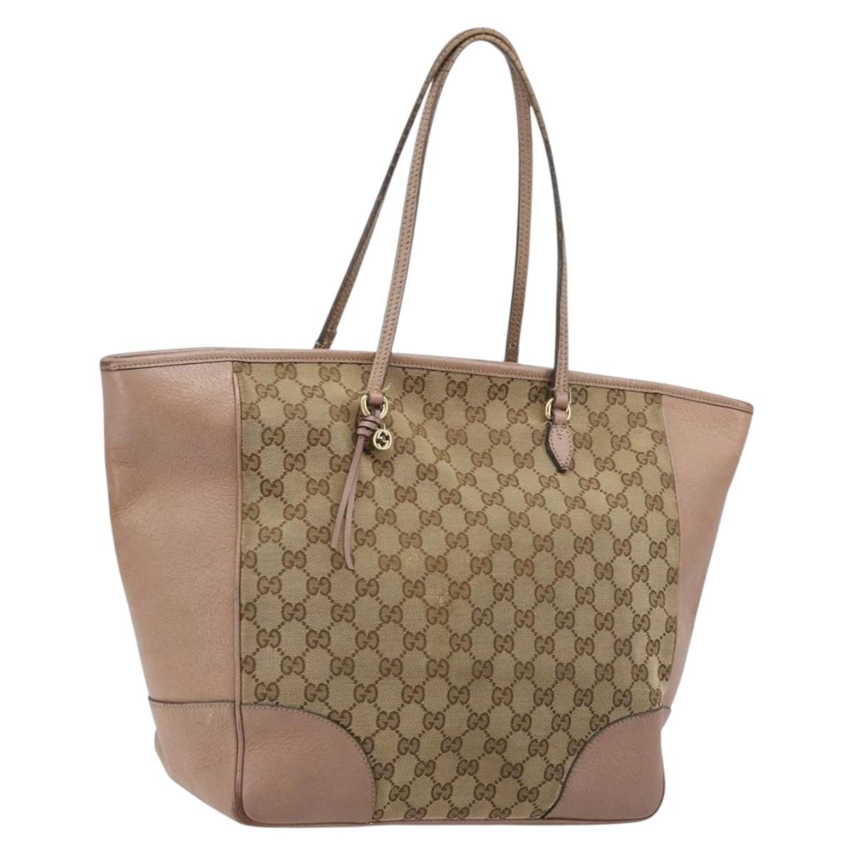 GUCCI GG Canvas Tote Bag Beige Gold 323671 Auth BA12545