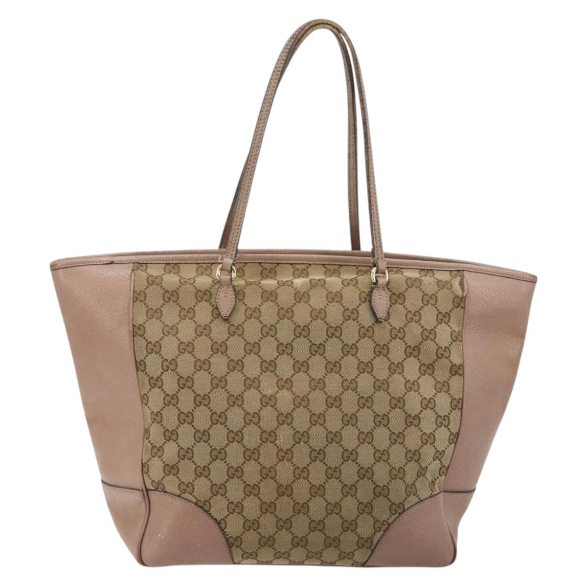 GUCCI GG Canvas Tote Bag Beige Gold 323671 Auth BA12545