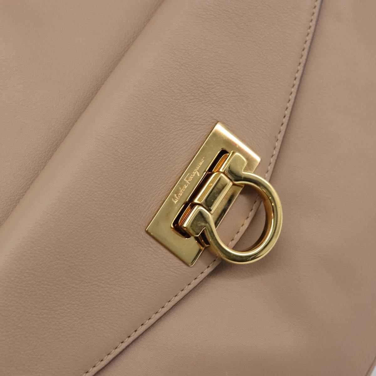 Salvatore Ferragamo Gancini Chain Tote Bag Leather Pink Gold Auth BA12546A