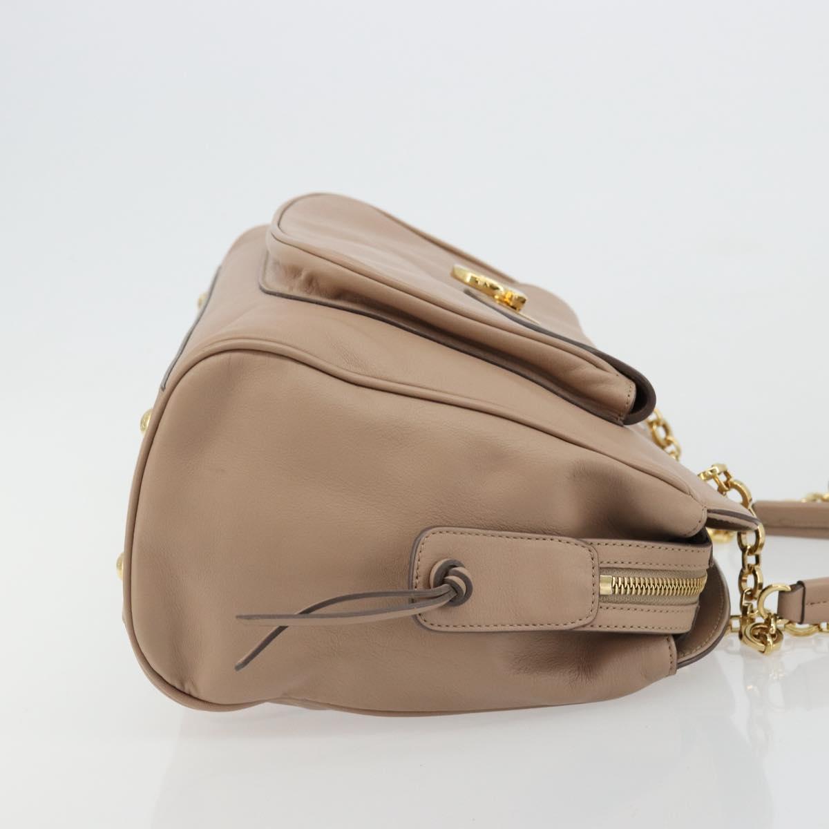Salvatore Ferragamo Gancini Chain Tote Bag Leather Pink Gold Auth BA12546A