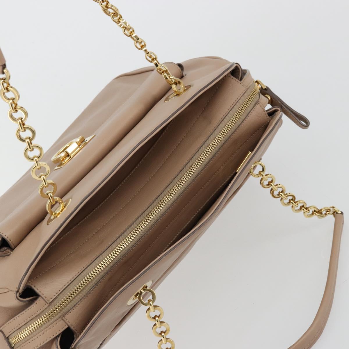 Salvatore Ferragamo Gancini Chain Tote Bag Leather Pink Gold Auth BA12546A