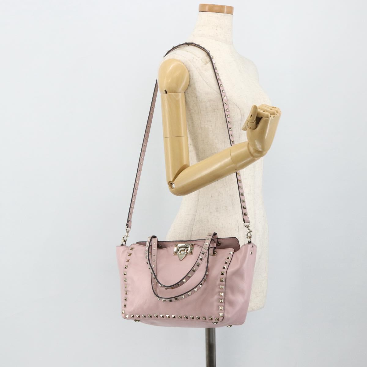 VALENTINO Tote Bag Leather 2way Pink Gold Auth BA12547A