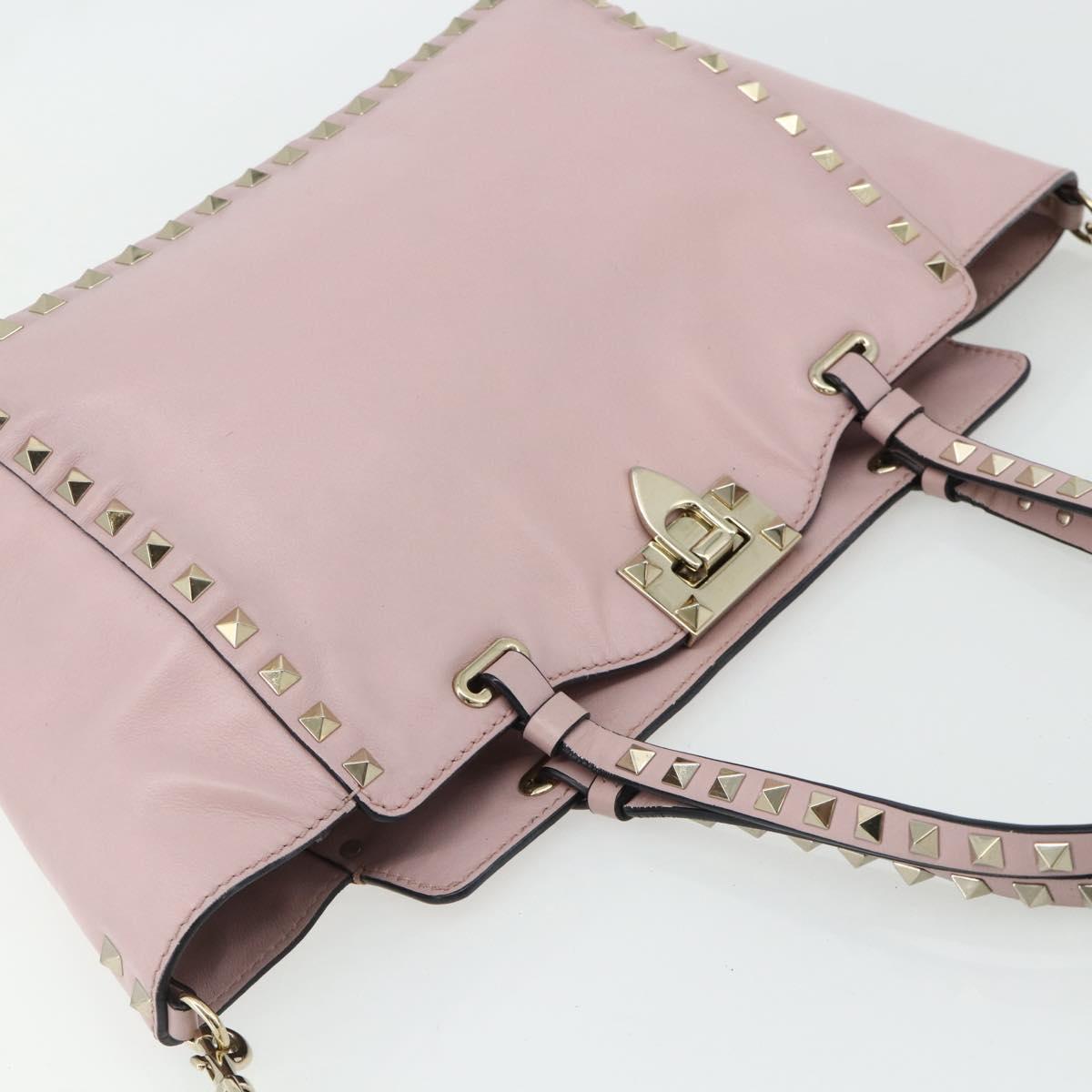 VALENTINO Tote Bag Leather 2way Pink Gold Auth BA12547A