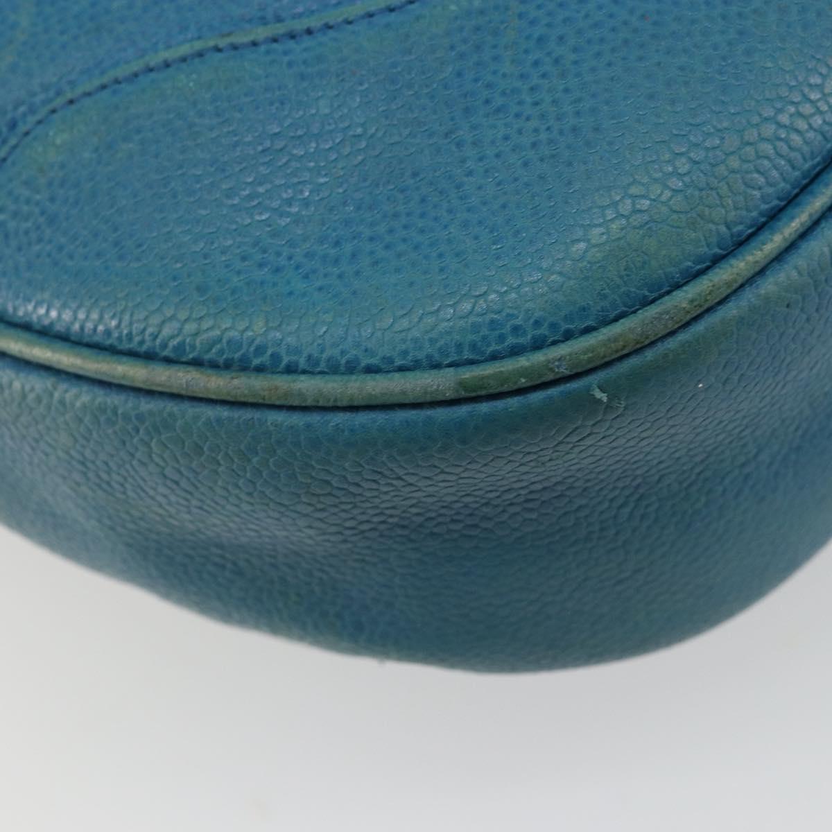CHANEL Shoulder Bag Caviar Skin Blue Gold CC Auth BA12548A