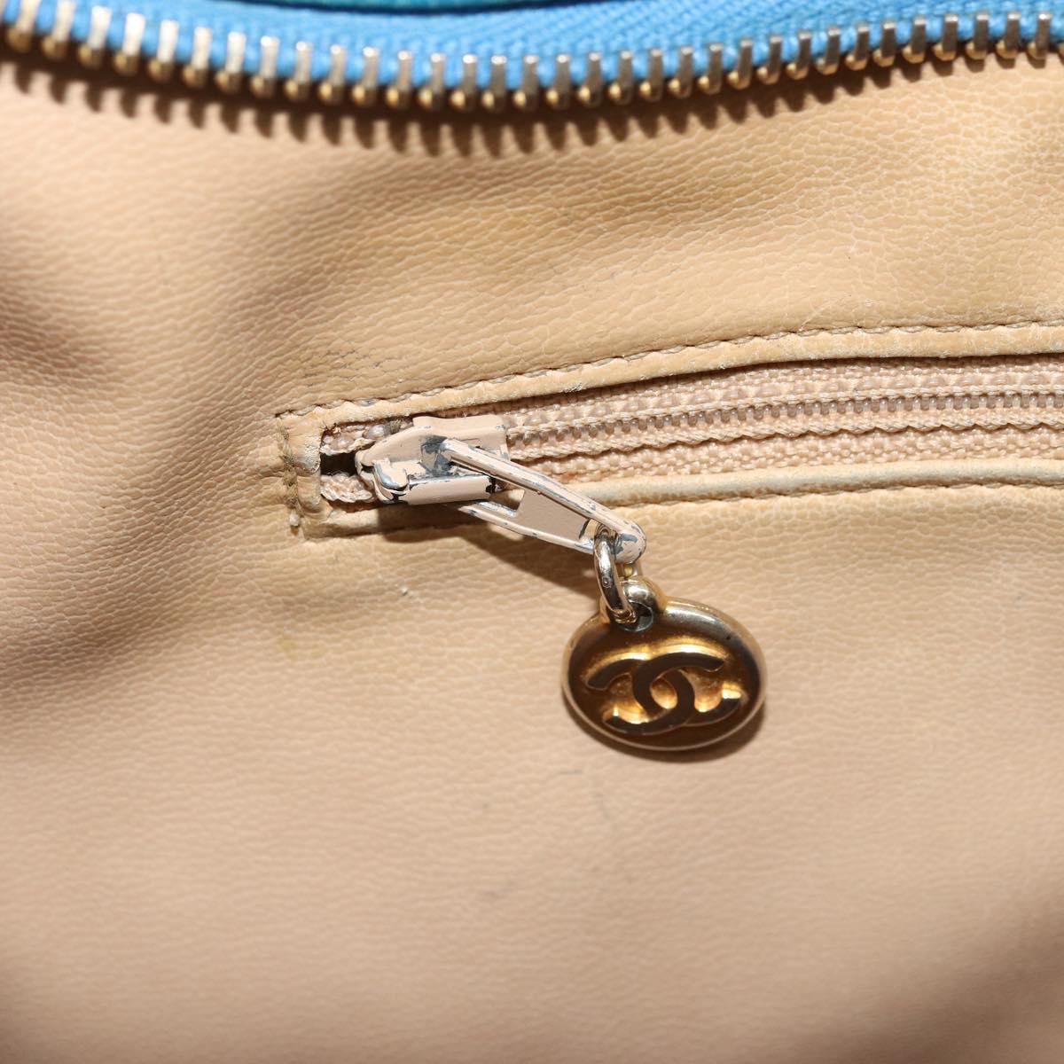 CHANEL Shoulder Bag Caviar Skin Blue Gold CC Auth BA12548A