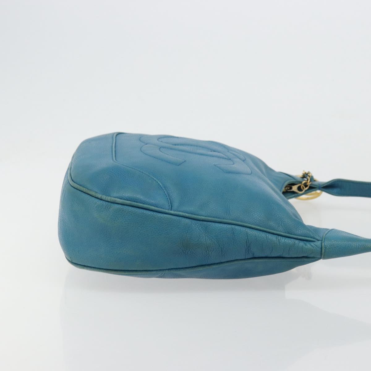 CHANEL Shoulder Bag Caviar Skin Blue Gold CC Auth BA12548A