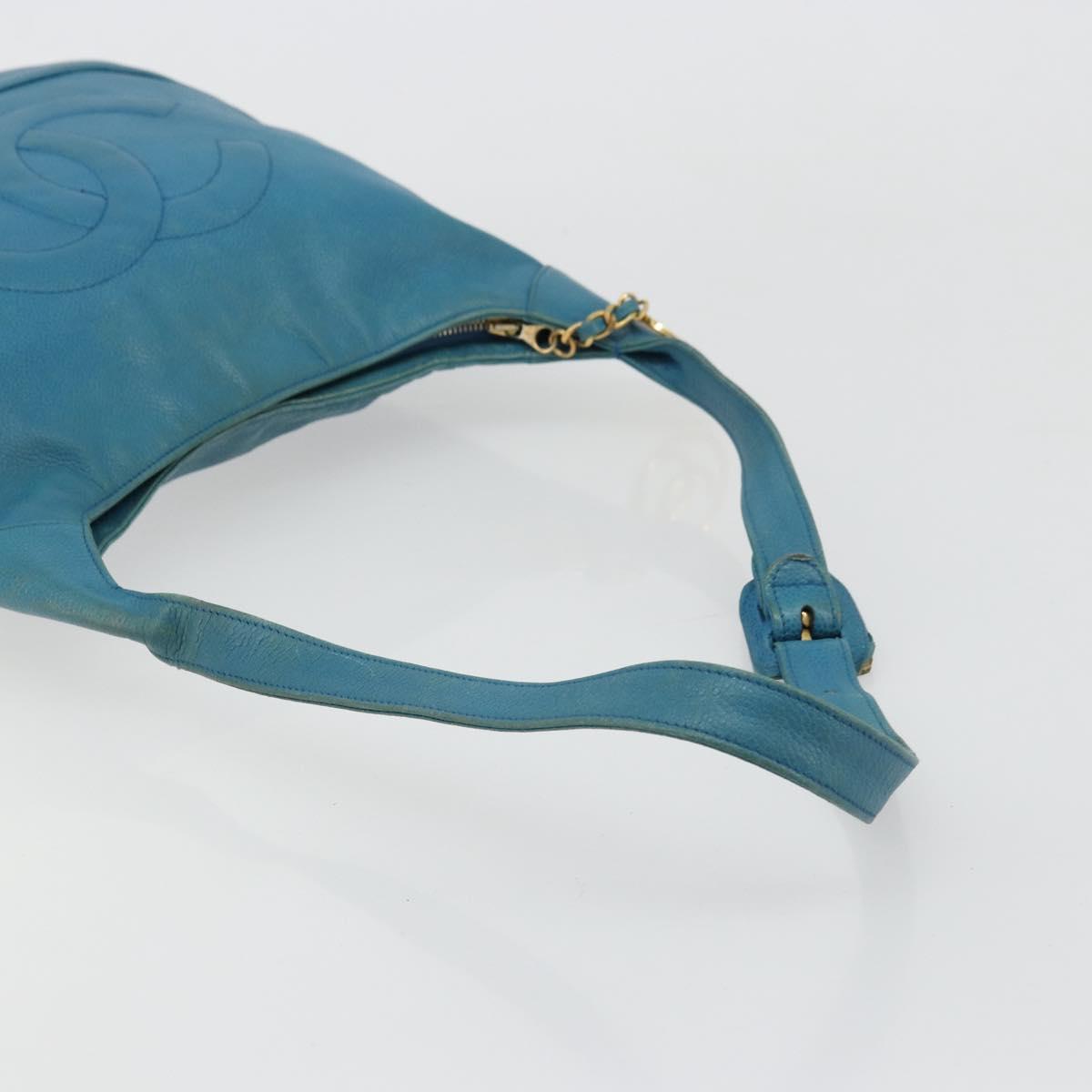 CHANEL Shoulder Bag Caviar Skin Blue Gold CC Auth BA12548A
