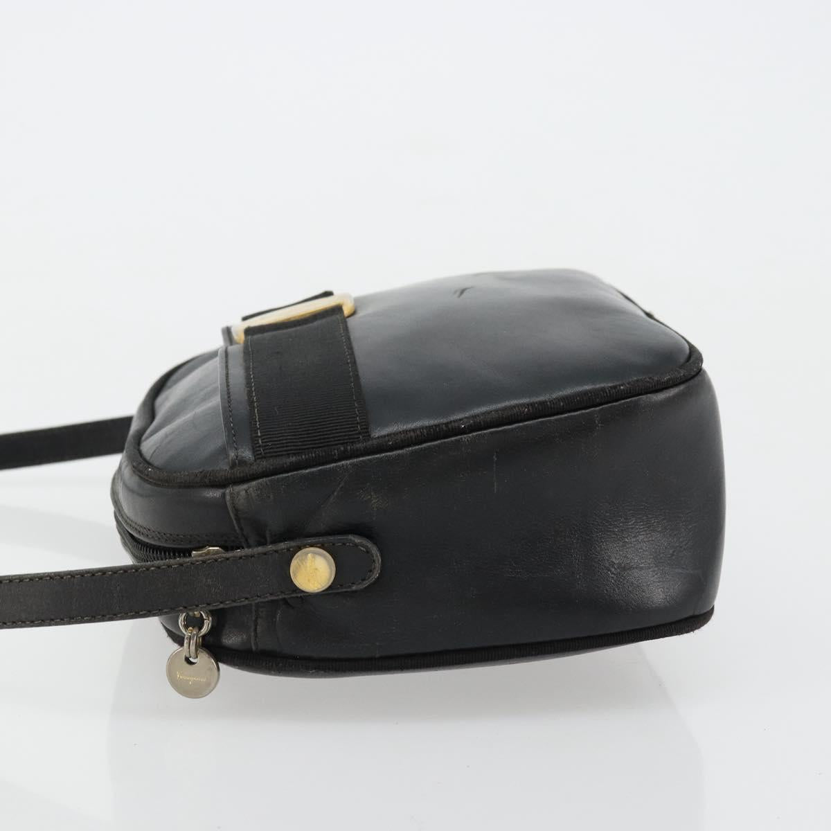 Salvatore Ferragamo Vala Shoulder Bag Leather Black Gold Auth BA12552