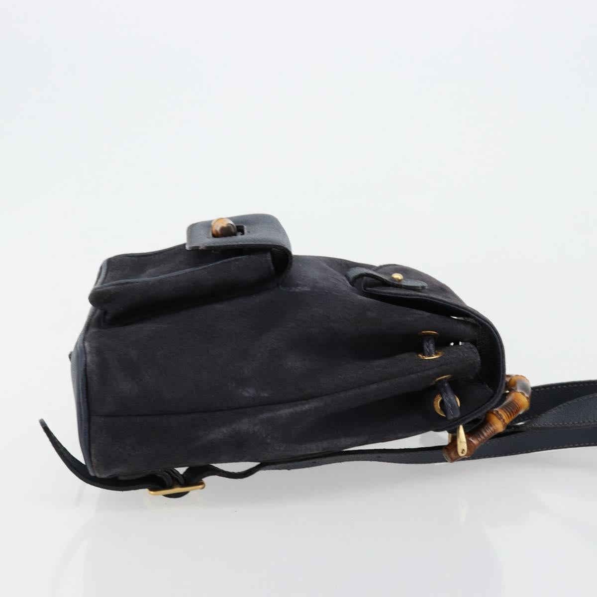 GUCCI Bamboo Backpack Suede Navy Gold 003 2034 0030 Auth BA12560
