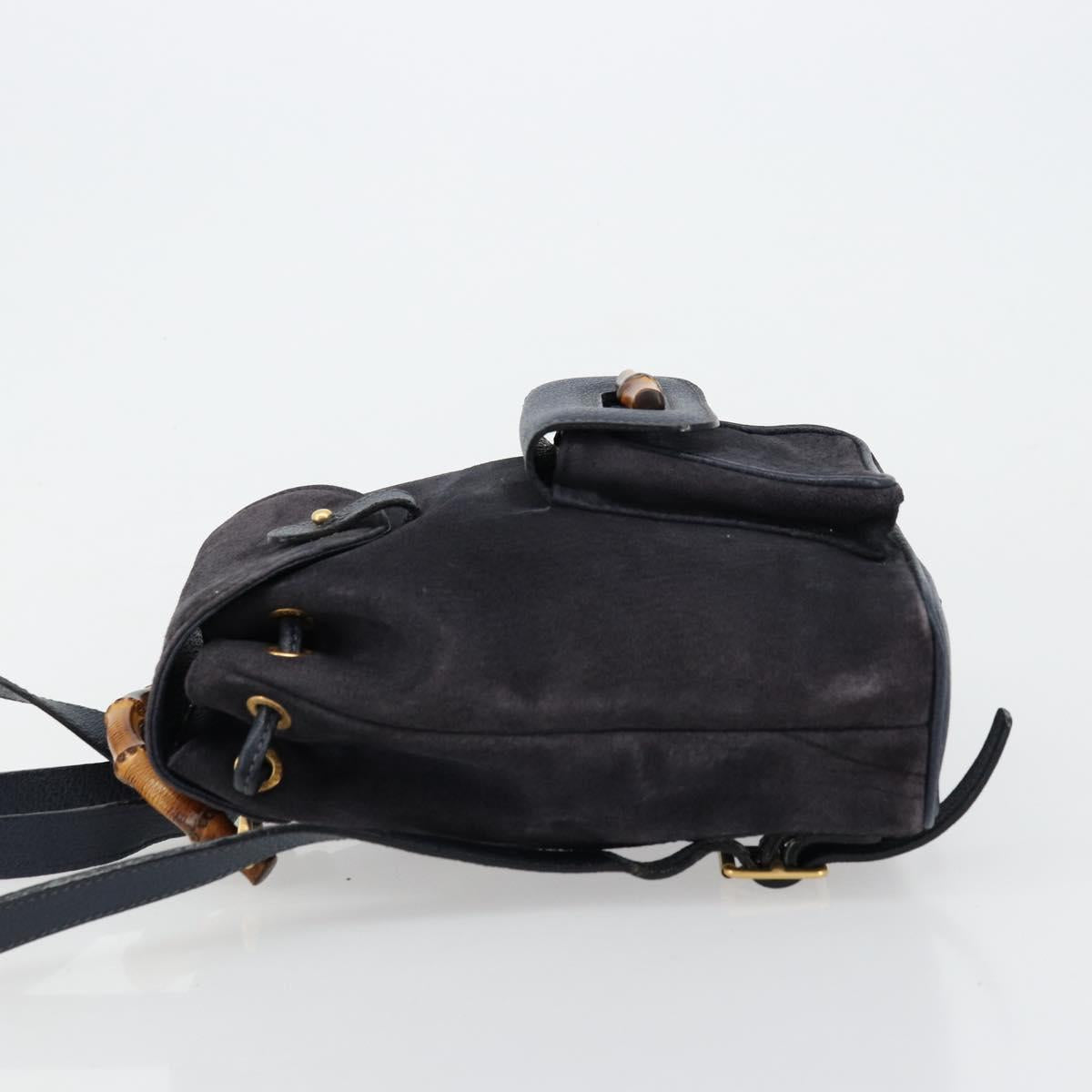 GUCCI Bamboo Backpack Suede Navy Gold 003 2034 0030 Auth BA12560