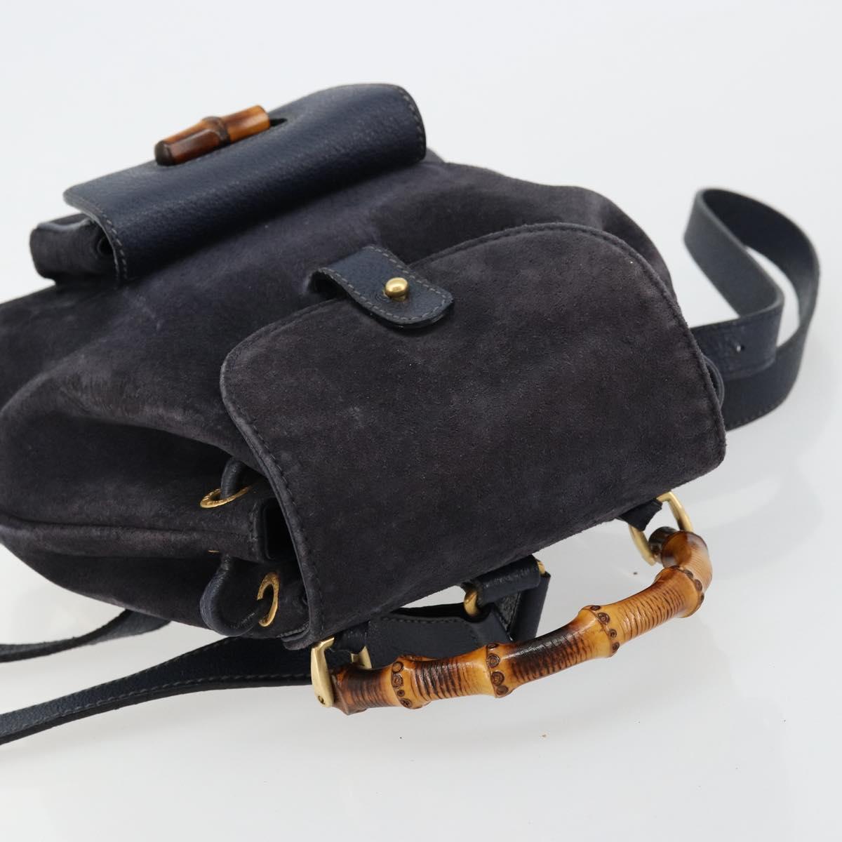 GUCCI Bamboo Backpack Suede Navy Gold 003 2034 0030 Auth BA12560