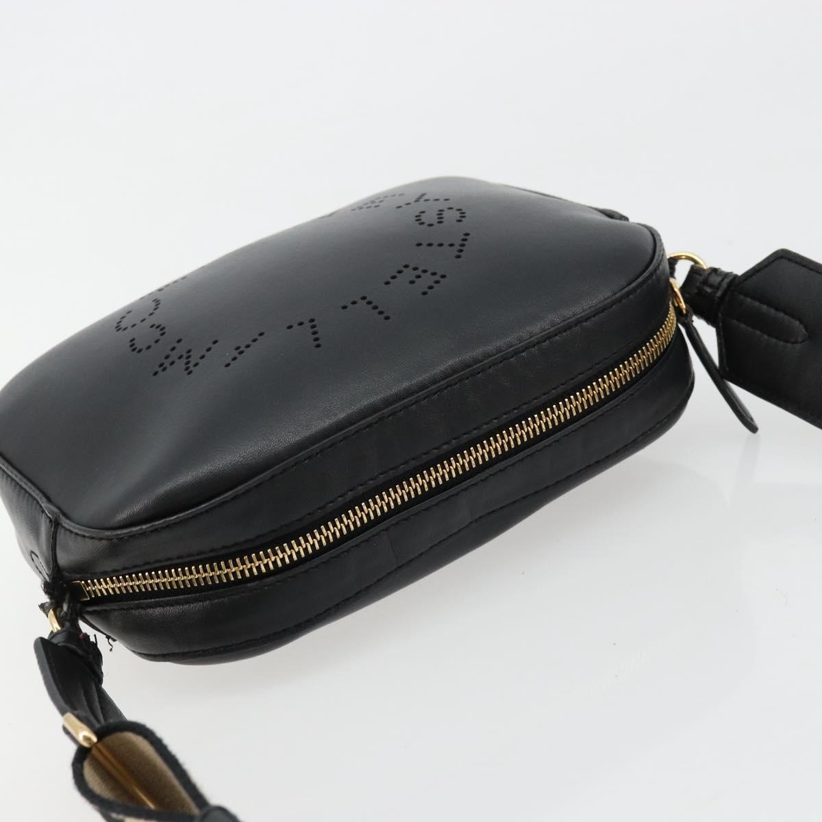 Stella MacCartney Shoulder Bag Leather Black Gold Auth BA12564