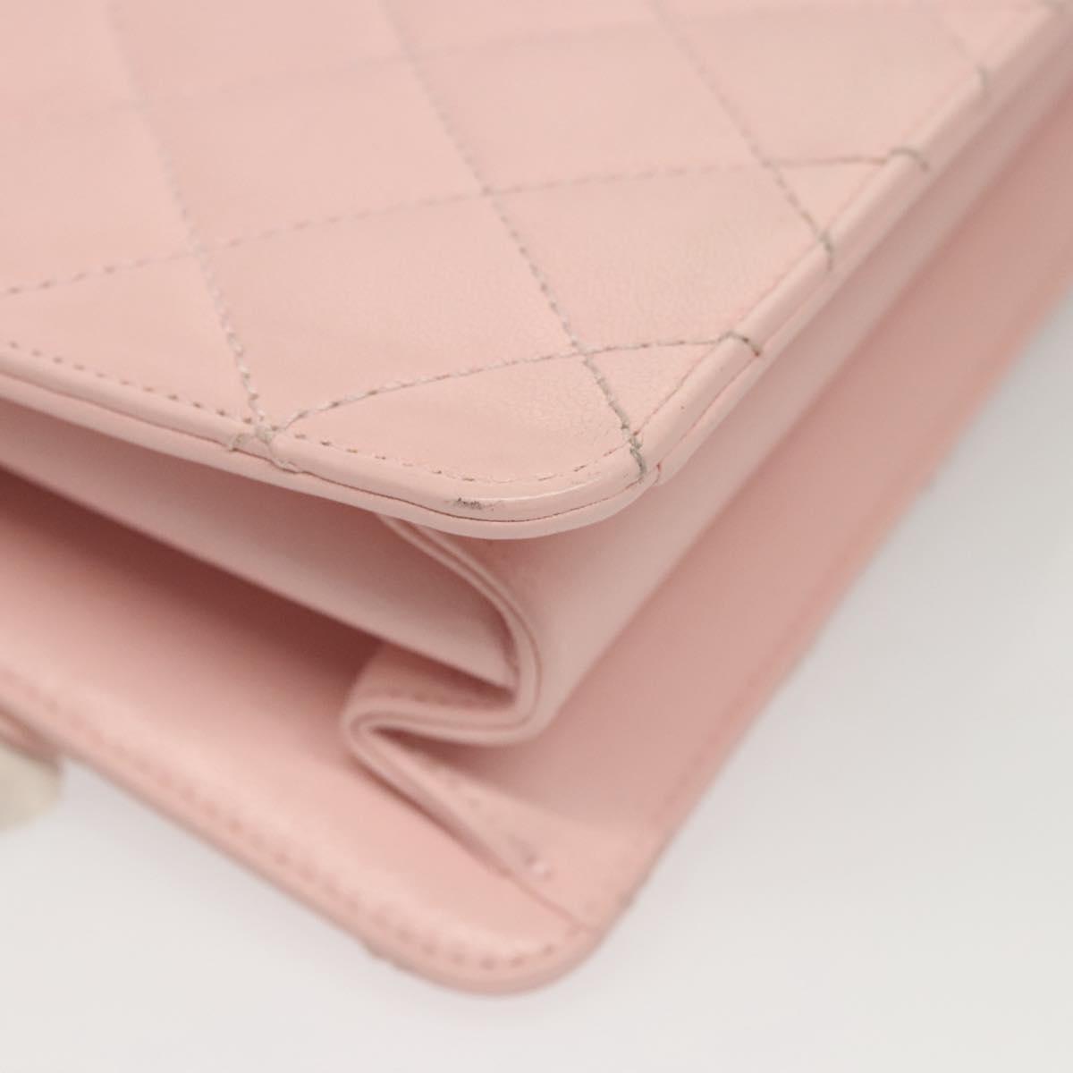 CHANEL Matelasse25 Single Flap Chain Shoulder Bag Lamb Skin Pink CC Auth BA1256AM