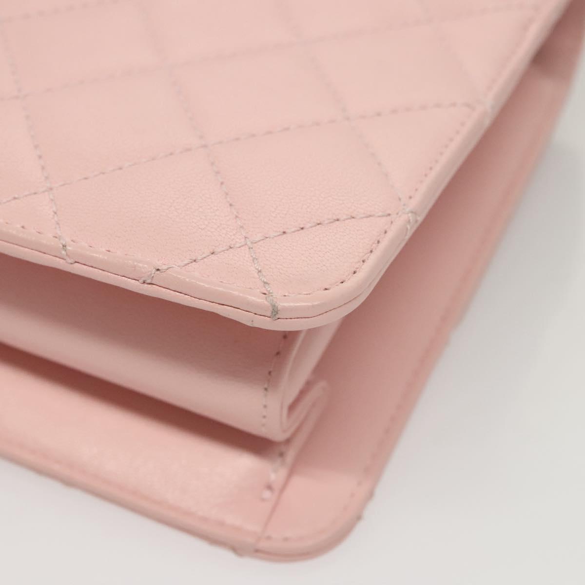 CHANEL Matelasse25 Single Flap Chain Shoulder Bag Lamb Skin Pink CC Auth BA1256AM